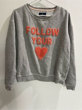 American Eagle Outfitters Gray Sweatshirt with Coral Pink Lettering